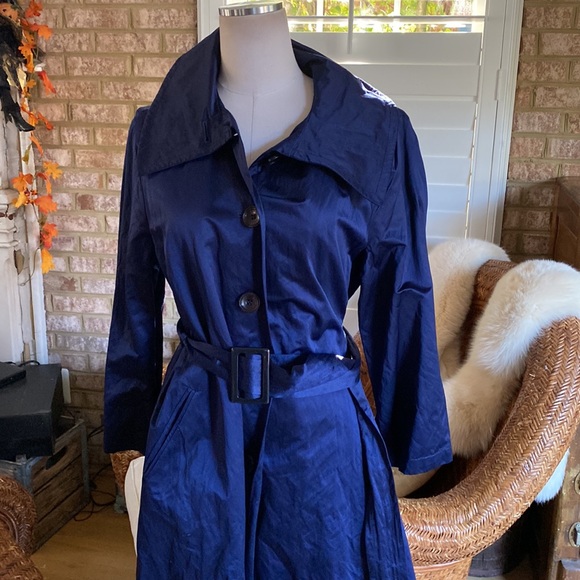 DKNY DONNA KARAN New York PRUSSIAN METAL TRENCH COAT LARGE NEW - Picture 3 of 11